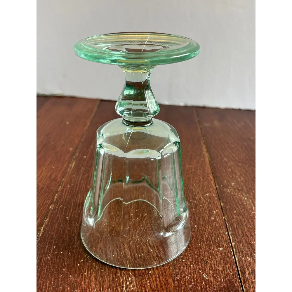 Bormioli Rocco Green Glass Goblet Rock Bar Paneled Footed Water Wine Glass Italy